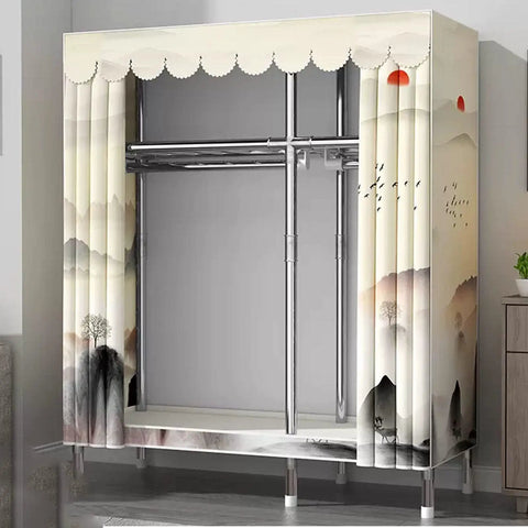 Kickass Portable Canvas Wardrobe Organizer With Deep Hanging Rail And Reinforced Shelves For Clothes Shoes Bags And Totes Quick Setup in stylish design.