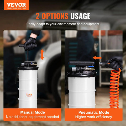Heavy Duty 6.5 Liter Oil Extractor Pump Featuring Pneumatic And Manual Modes To Drain Motor Fluids Fast On The Shop Floor This Smooth Operator shows manual and pneumatic modes for efficient fluid extraction.