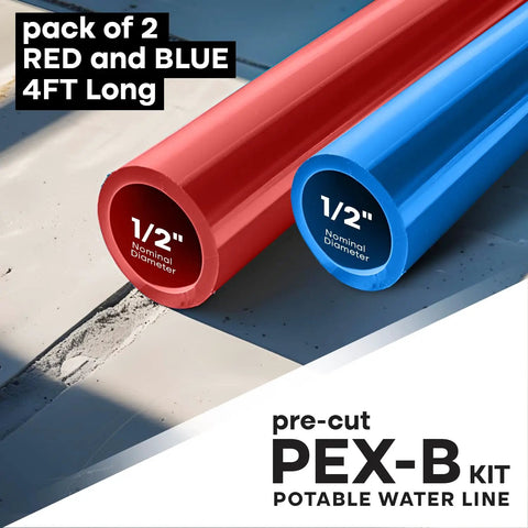 DIY Friendly PEX B Tubing Sticks 0.5 Inch By 4 Feet Red And Blue Potable Water And Hot Water Tubing For Indoor Outdoor Use Pre Cut Convenience Easy Install Replacement For Small Plumbing Jobs