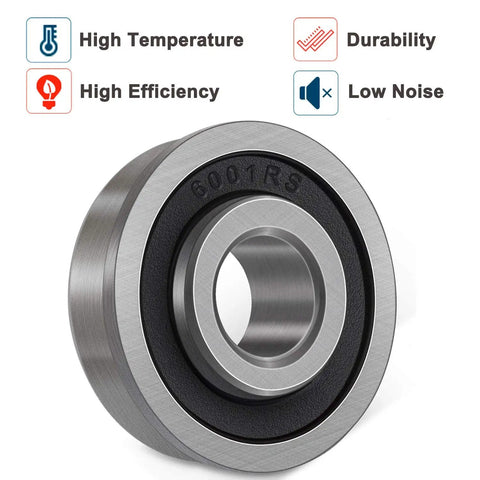 10 Pack Flanged Ball Bearings 1/2 Inch Bore, 1-1/8 Inch OD, 1/2 Inch Wide, Double Seal Deep Groove, Heavy Duty, Quiet Run For Lawn Mowers, Wheelbarrows, Carts, And Hand Trucks Wheel Hubs flanged steel bearing shown with high-temperature and low-noise icons