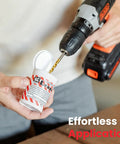 Person using a drill with Beeswax Based Metal Drilling Paste For Smoother Tapping And Cutting 2.5 Oz Tub Six Pack Made In USA