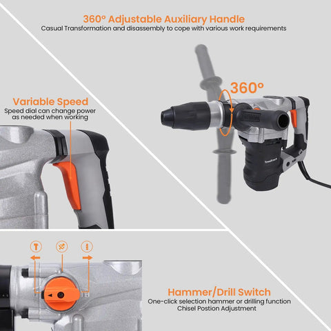 Heavy Duty SDS Max Rotary Hammer Drill With Vibration Control And Safety Clutch 13 Amp Powerhouse features and controls