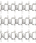 16 Piece Nickel Plated Concealed Cabinet Hinges, 2 Inch Flush Mount Butt Hinges arranged on white background