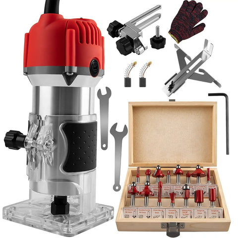 Compact Palm Wood Router Kit 110V 800W Electric Hand Trimmer With Gloves And 15 Router Bits For Precise Edge Finishing