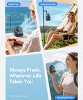 Person using Tiny USB Desk Fan You Can Take Anywhere With Quiet 4 Speed Rechargeable Battery Powered Personal Fan for travel use.