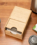 Spring Loaded Coffee Sleeve Dispenser For Homes And Restaurants Natural Bamboo Cup Sleeve Organizer Compact Holder on table
