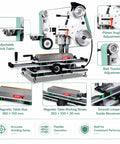 Drop Dead Solid 1500W Belt Grinder Sander 2X72 Variable Speed Floor Machine showing adjustable work table and belt tracking.