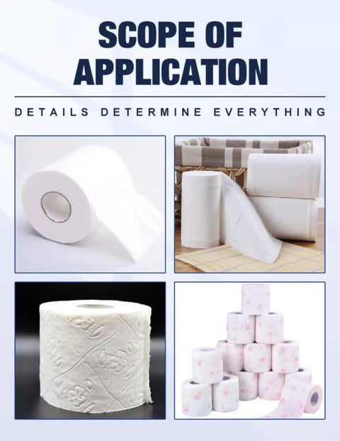 Level Up Your Tissue Business Game With This Rock Solid Heavy Duty Commercial Toilet Paper Rewinder Machine And Complete Production Line Engineered For Peak Performance And High Volume Output. Various rolls of toilet paper in different sizes and designs.