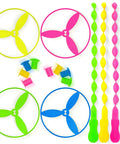 40 Piece Large Flying Disc Toy Set With Swirly Sticks, Rings, Plastic Propeller Spinners, Dragonfly Saucers, Launchers, 13 Inch Sticks