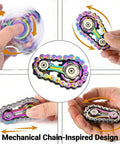 Person using 2 Pack Metal Bike Chain Fidget Tools For Men Stainless Steel Desk Fidget Gear Handheld Mechanical Anxiety Reducer
