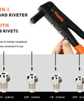 Heavy Duty Pop Rivet Gun Kit With 200 Rivets And 4 Interchangeable Nosepieces For Metalwork Auto Body Gutters And DIY Projects