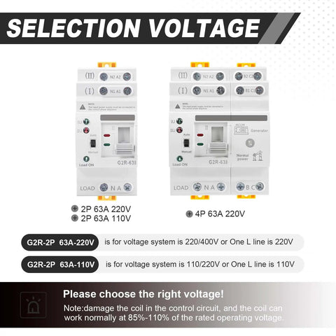 63Amp 110V AC Mini ATS Auto And Manual Transfer Switch 2 Pole G2R Dual Power Changeover For Home RV LV CN Public Backup Power Din Rail Mounted 50 60Hz CE Certified Plug And Play Ready
