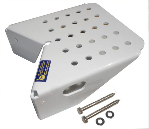 Boat Dock Step Single Step Boarding Platform Aluminum With Powder Coat Finish Post Mount Dock Accessory Built To Last With Stainless Steel Lag Bolts For A Solid Pier Post Mount And A Two Year Warranty With Easy Versatile Height Positioning, white aluminum step with lag bolts