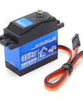 Heavy Duty 35Kg Digital Metal Gear Servo For Rc Cars Aluminum Build with connecting wires and blue casing.
