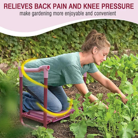 Woman using Upgraded Garden Kneeler And Seat With Rugged Steel Frame Sturdy Kneeler Bench With Tool Pouch EVA Foam Knee Pad