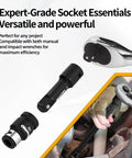 Impact Socket Extension Set 19 Piece With Swivel Universal Joints And Impact Coupler Ratchet Extensions Drive Sizes One Half Inch One Quarter Inch And Three Eighths Inch Built Tough Chrome Vanadium Steel 50BV30, showing components and usage