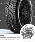 50 Pcs Tire Studs Tungsten Steel Snow Spikes for Off Road Vehicles with Motorcycle and Auto Applicability, shown on tire