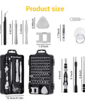 115-In-1 Precision Screwdriver Set for Electronics and DIY Repairs, Ultra Handy Tool Kit with various tool bits and dimensions shown