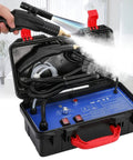 Powerful 3000W High Temperature Steam Cleaner for Home and Auto Use in black carrying case, steam emitting nozzle
