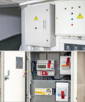Heavy Duty Carbon Steel Electrical Enclosure 16x12x8 with grip tight lock in use, mounted outdoors with visible wiring.