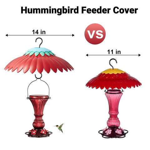 Hummingbird Weather Dome Rain Cover with built-in moat for 11 inch backyard bird feeders, red flower dome attracts hummingbirds.