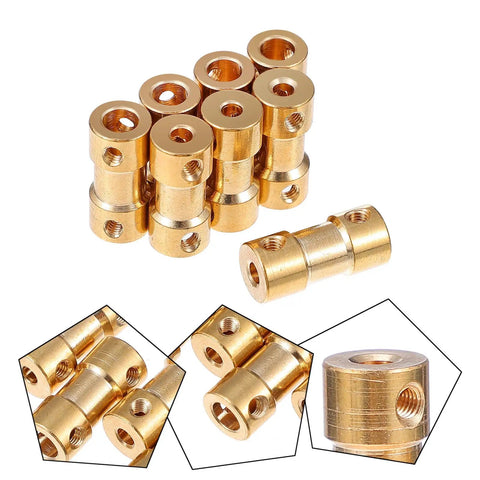 8PC Solid Brass Shaft Coupling Connectors For RC Model Motor Accessories, durable golden connectors for various hobby projects.