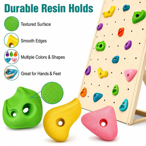 32 Piece Rock Climbing Holds Set With Mounting Hardware And Hex Wrench, durable resin holds on wooden climbing wall