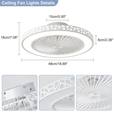 Dimensions and details of Low Profile Ceiling Fan With Lights Remote Control 19 Inch Enclosed LED Fan For Bedroom And Living Room