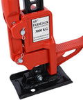 Heavy Duty 7000 Lbs Capacity Off Road Utility Jack With 4 To 38 Inch Lift, featuring foot pedal and base in red