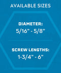 Heavy-Duty Hex Head Concrete Anchors 5/16 X 2-1/4 Inch, 15 Pack available in various sizes