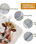 Fall Thanksgiving Sunflower Cow Themed Dish Drying Mat 16x18, absorbent microfiber, cushioned core, product features.