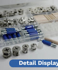 150 Piece Cam Lock Fastener Kit For Furniture DIY 3 In 1 Eccentric Hardware With Nuts, Screws And Dowels in open case