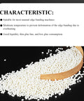 Heavy Duty Hot Melt Edge Banding Adhesive 11 Lb Pellets on a dark surface, suitable for edge banding machines with low glue consumption.