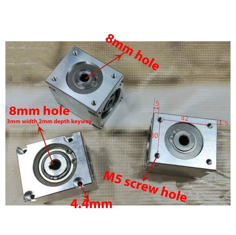 Built Tough One Piece Spiral Bevel Right Angle Gearbox With 8mm Keyway Bore Single Output Shaft For Direct 90 Degree Power Transfer Knocks It Out Of The Park Solid Torque Delivery Guaranteed To Perform showing detailed measurements.