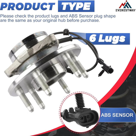 Front Wheel Hub Bearing Assembly For 1999-2006 Chevy Silverado Suburban 1500 And 1999-2006 GMC Sierra 1500 6 Lug With ABS 4x4 4WD