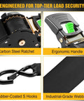 Badass Slick Retractable Ratchet Tie Down Straps For Pickup And Atv Heavy Duty 2 Inch By 15 Foot features carbon steel ratchet and ergonomic handle.