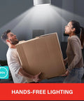 Motion Sensor LED Bulbs A19 5000K Daylight Dusk To Dawn Motion Activated 11W 75W Equivalent 1200 Lumens Indoor Outdoor Use Easy Install Porch Garage Hallway 2 Pack in open fixture lighting a room