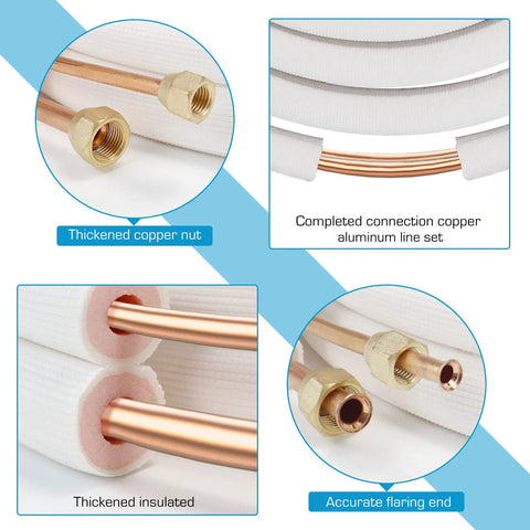 Go To 33 Foot Insulated Copper Aluminum Line Set For Ductless Mini Split Air Conditioning And Heat Pump Systems, 1/4 Inch And 3/8 Inch Fittings