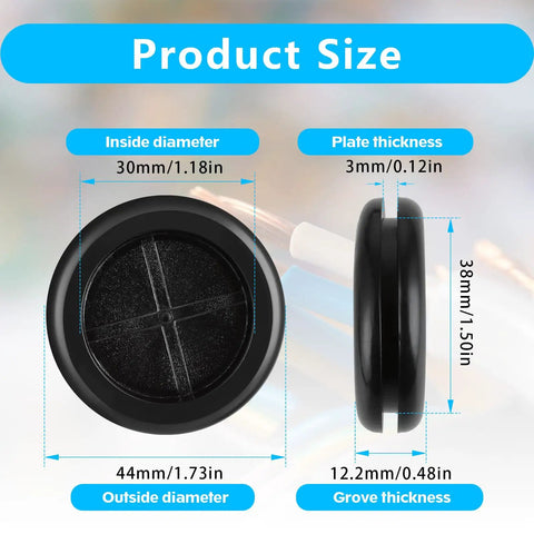 Six Pack Heavy Duty Rubber Cable Grommets For Wiring And Firewalls Quick Cut Open Design, 38mm size, black rubber material.