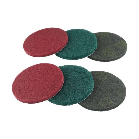 Six 5 Inch Nylon Scouring Pads Set For Drill Powered Buffers And Polishers, 6 Pack Industrial Scrubbing Discs In Green Red Grey