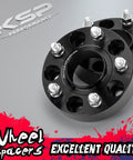 Built Tough Plug And Play 1.5 Inch Hubcentric Wheel Spacers Fit Jeep Wrangler Jk Jku And Grand Cherokee Wk 5x127 Pattern Forged 6061 Aluminum Set Of 4 Matte Black close-up view of two wheel spacers with bolts.