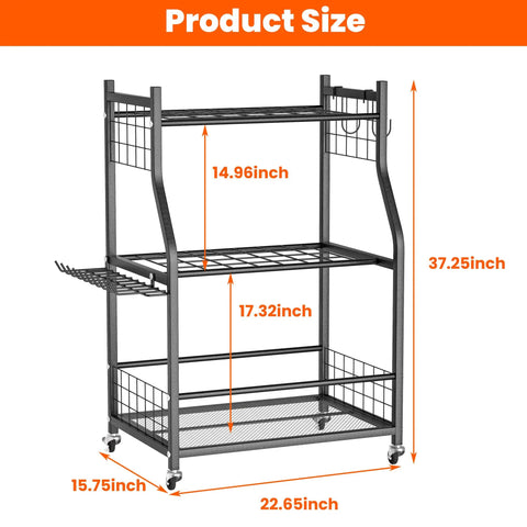 Garden Tool Organizer And Storage Stand With Lockable Wheels For Garage Shed Indoor Outdoor Use Multi Slot Shelves And Hooks