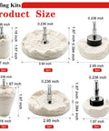 10 Piece Drill Polishing Kit With Buffing Wheels And Pads, Includes 2 Inch And 3 Inch Mushroom Pads, size diagram, buffing attachments