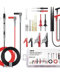 25 Piece Silicone Multimeter Leads Kit With Replaceable Probes CAT III 1000V 20A shown with alligator clips and tweezers