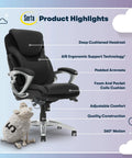 Ergonomic Office Chair With Dynamic Lumbar Support, All Day Comfort, Memory Foam Cushions, Height Adjustable, 360 Degree Swivel Rolling Base, Bonded Leather.