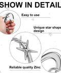 Close-up of two pack star carabiner keychains dope Y2K aesthetic clip with moon and star designs, silver chrome finish.