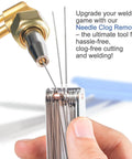 Pro Grade Welding And Carb Cleaning Kit With 13 Cleaning Wire Sizes And Sharp Pick shown in hand for precise clog removal