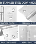 Door hinges 316 stainless steel by XinSheng, 4x4 in, 3-pack, ball-bearing, marine-grade rust-proof.