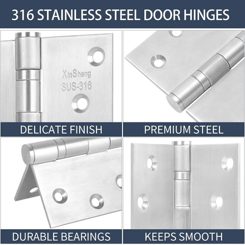 Door hinges 316 stainless steel by XinSheng, 4x4 in, 3-pack, ball-bearing, marine-grade rust-proof.