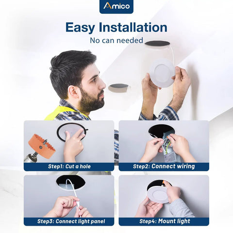 Installation steps for 12 Pack 4 Inch LED Recessed Lights With 3 CCT Selectable 3000K 4000K 5000K Ultra Thin Slim Downlights